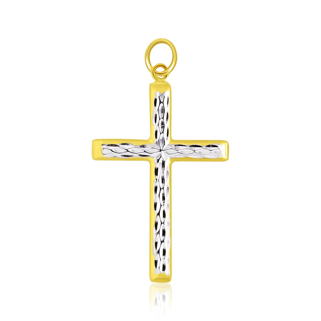 14K Two-Tone Gold Center Diamond Cut Cross Pendant