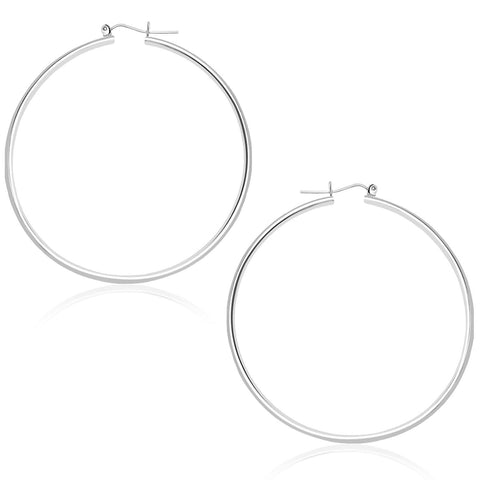 14K White Gold Polished Hoop Earrings (45 mm)