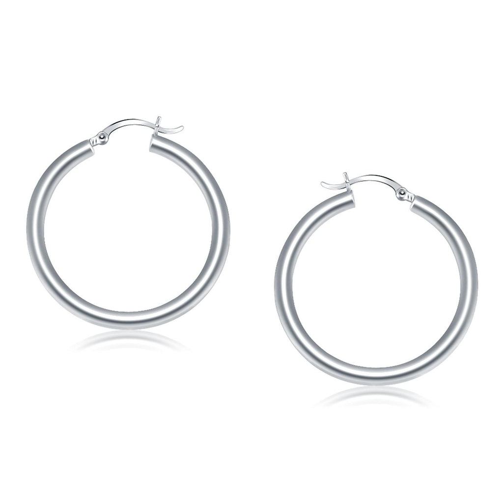 14K White Gold Polished Hoop Earrings (40 mm)