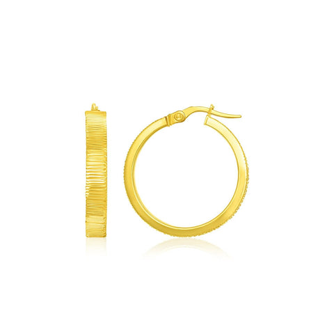 14K Yellow Gold Hoop Earrings with Textured Style