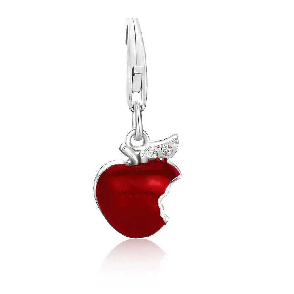 Sterling Silver Red Enameled Bitten Apple Charm