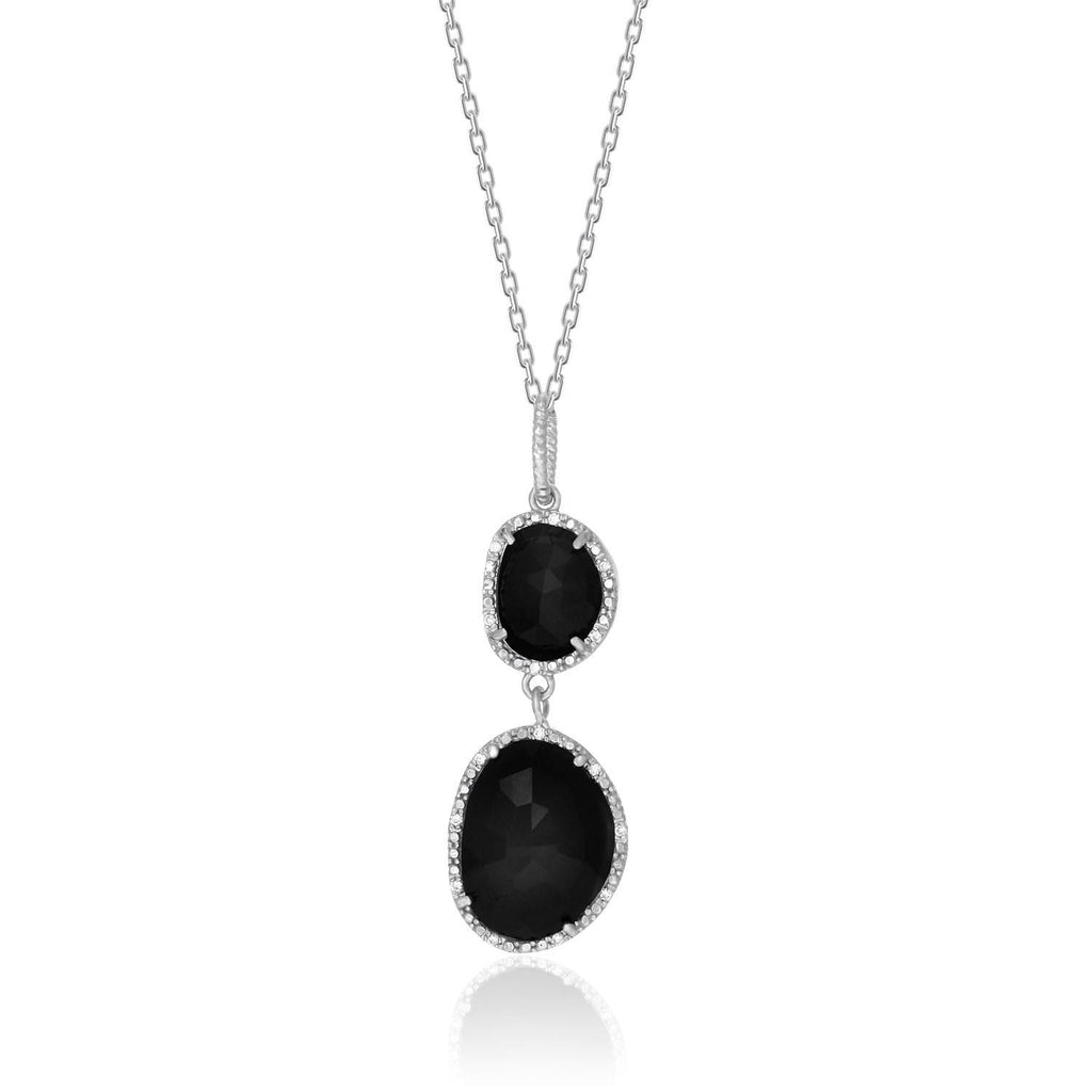 Sterling Silver Diamond Embellished Layered Onyx Pendant