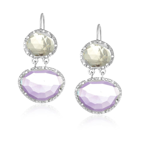 Sterling Silver Layered Earrings with Amethyst, Quartz, and Diamonds