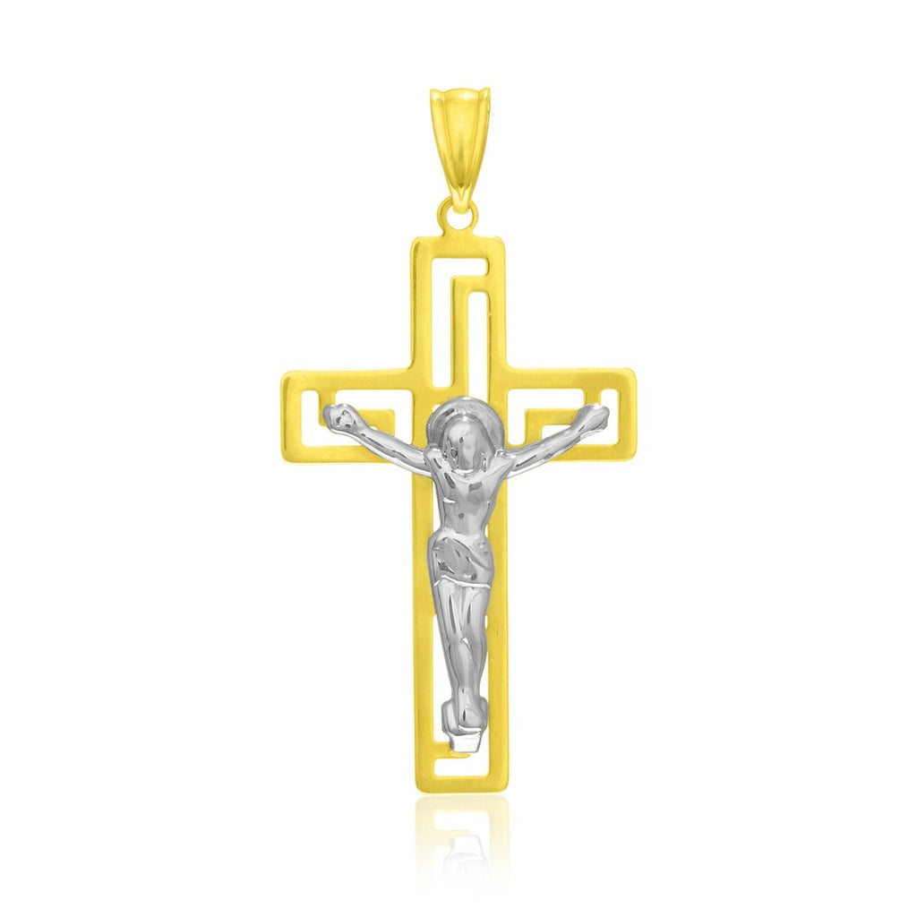 14K Two-Tone Gold Cross with Figure Pendant