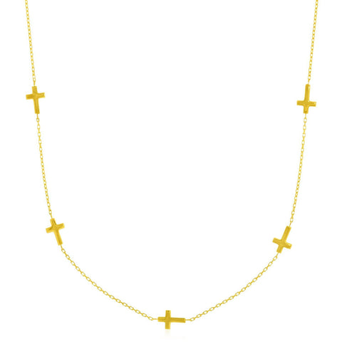 14K Yellow Gold Chain Necklace with Cross Stations