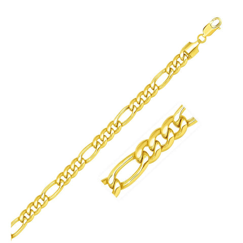 6.5mm 14K Yellow Gold Semi-Solid Figaro Bracelet