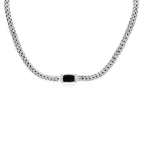 Sterling Silver Weave Necklace with Black Onyx and White Sapphires