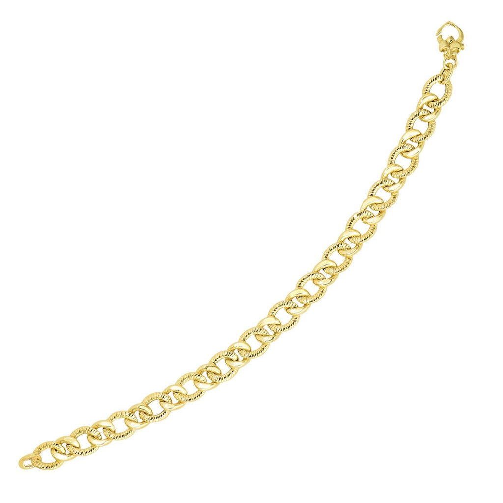 14K Yellow Gold Curb Chain Design with Diamond Cuts Bracelet