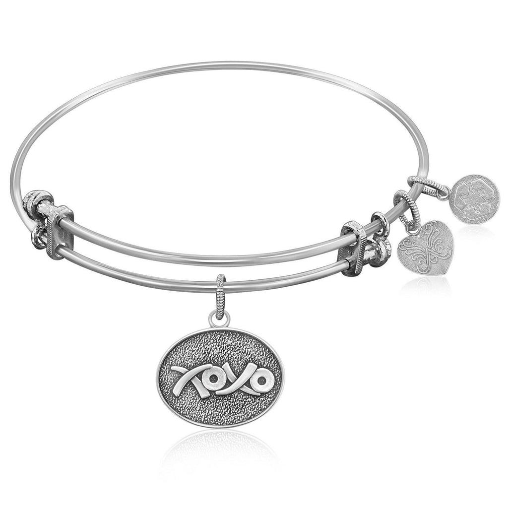 Expandable Bangle in White Tone Brass with XOXO Symbol