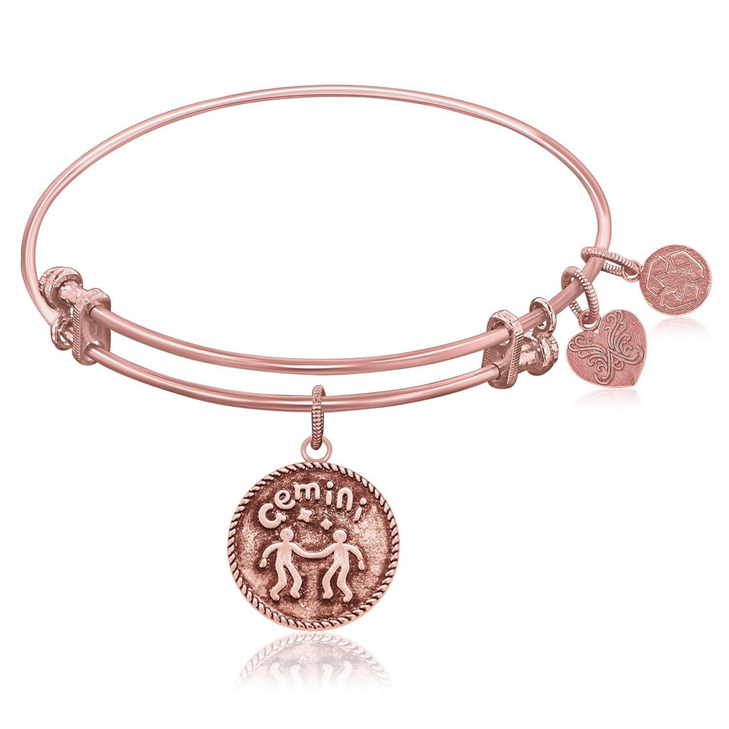 Expandable Bangle in Pink Tone Brass with Gemini Symbol