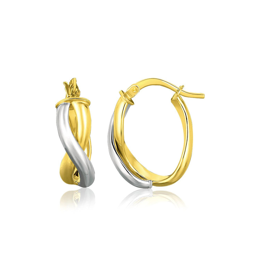 14K Two Tone Gold Oval Twisted Hoop Earrings