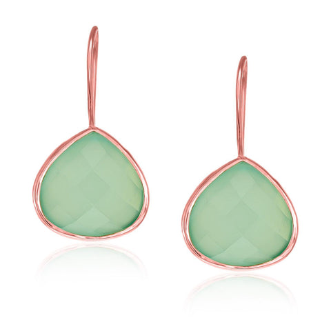 Sterling Silver Rose Gold Plated Teardrop Faceted Aqua Chalcedony Earrings