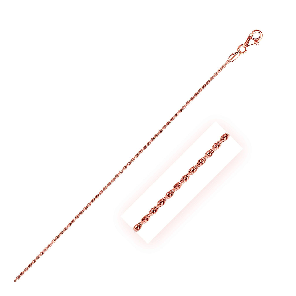 1.5mm 14K Rose Gold Solid Diamond Cut Rope Chain