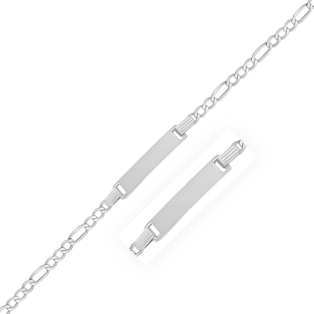 14K White Gold Figaro Chain Fancy Children's ID Bracelet