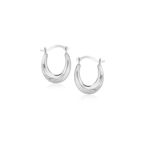 10K White Gold Oval Hoop Earrings