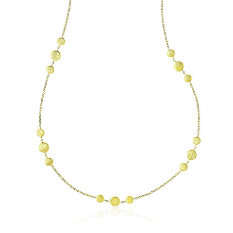 14K Yellow Gold Chain Necklace with Round 3-Cluster Satin Stations