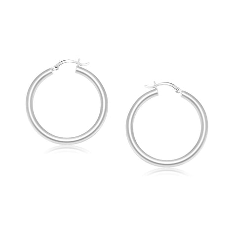 14K White Gold Polished Hoop Earrings (25 mm)