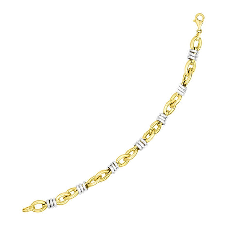 14K Two-Tone Gold Ring-Wrapped Marquis Shape Link Bracelet