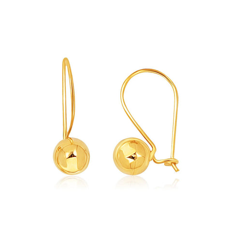 14K Yellow Gold Shiny Ball Drop Earrings