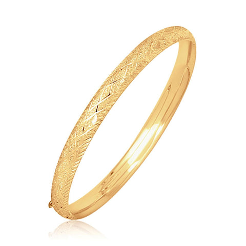 14K Yellow Gold Diamond Carved Bangle (6.0 mm)