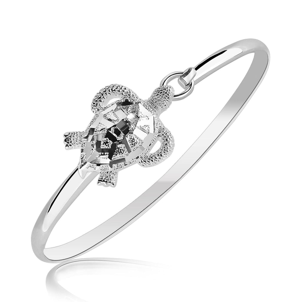 Sterling Silver Rhodium Plated Turtle Design Slim Bangle