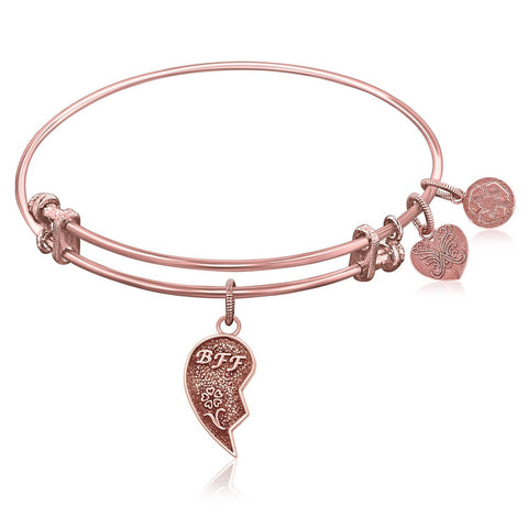 Expandable Bangle in Pink Tone Brass with Best Friends Forever Symbol