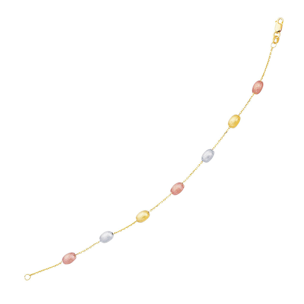 14K Tri-Color Gold Textured Pebble Stationed Bracelet