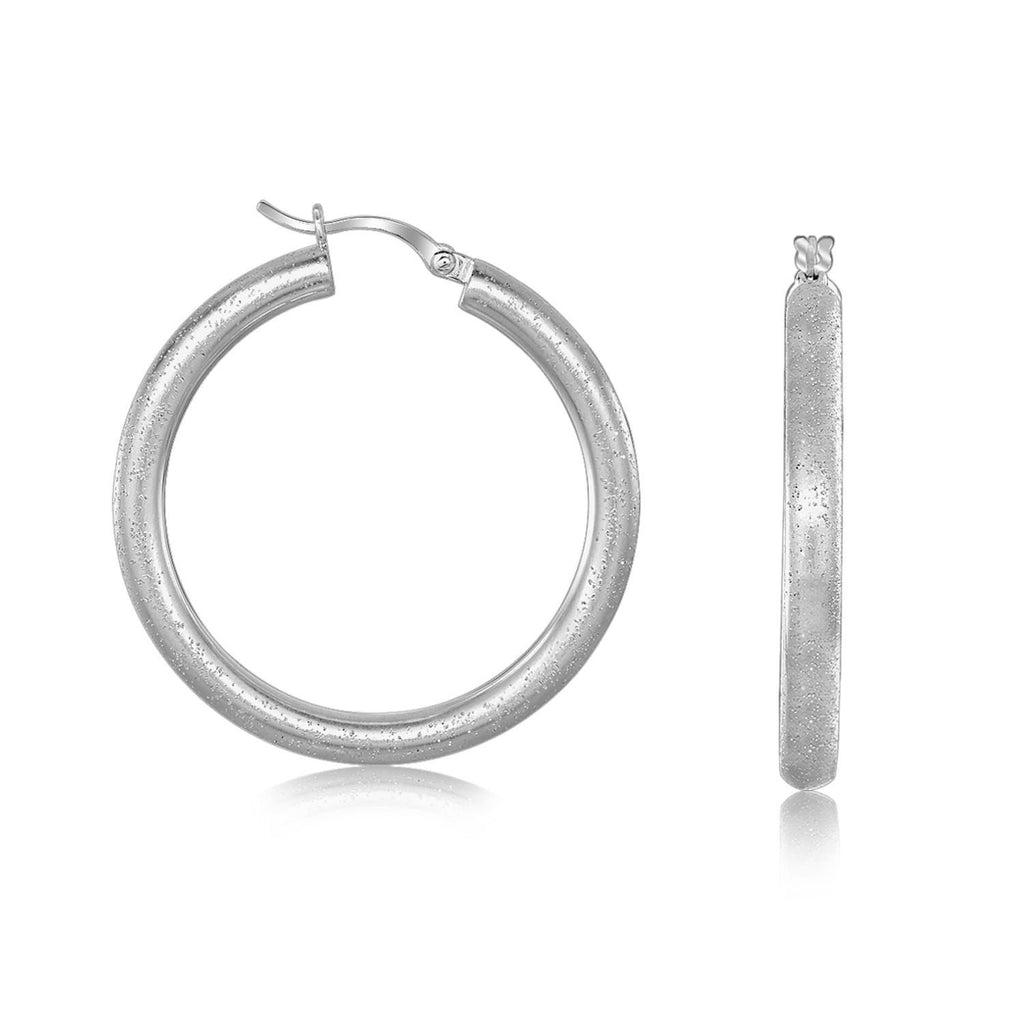 Sterling Silver Rhodium Plated Stardust Motif Large Hoop Earrings