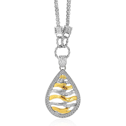 Designer Sterling Silver and 14K Yellow Gold Teardrop Wave Necklace