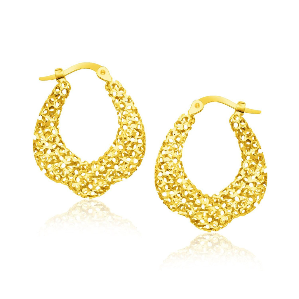 14K Yellow Gold Scallop Mesh Design Hoop Earrings