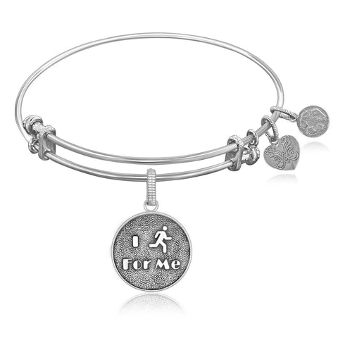 Expandable Bangle in White Tone Brass with I Run For Me