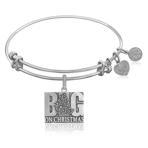 Expandable Bangle in White Tone Brass with Big On Christmas Symbol