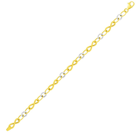 14K Two-Tone Gold Oval and Infinity Motif Link Bracelet