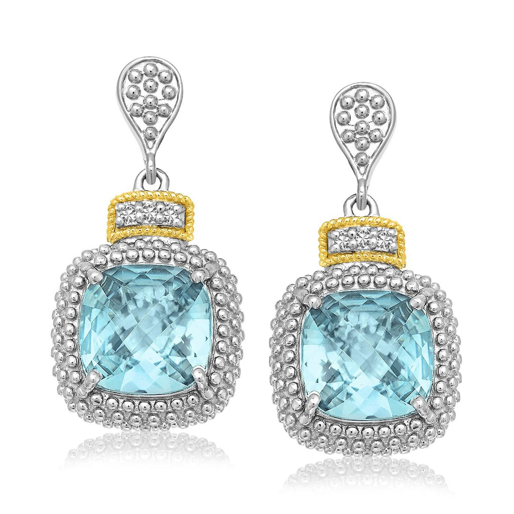 18K Yellow Gold & Sterling Silver Sky Blue Topaz & Diamond Earrings (.05ct tw)