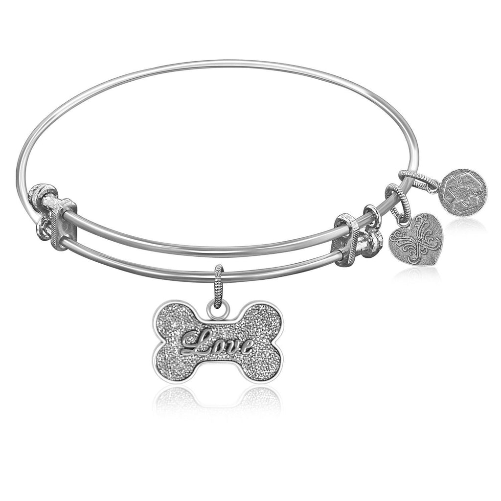 Expandable Bangle in White Tone Brass with Dog Bone Symbol