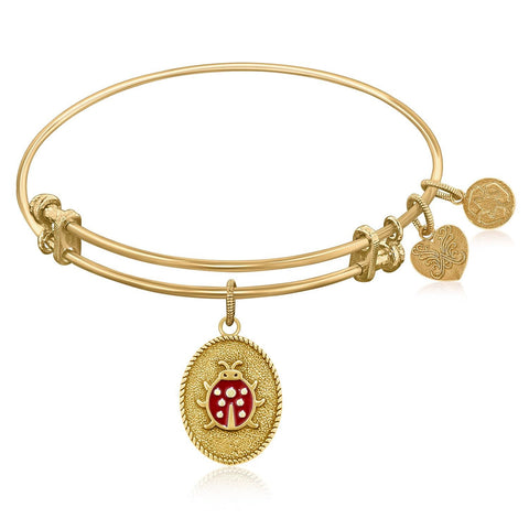 Expandable Bangle in Yellow Tone Brass with Ladybug Love Luck Symbol