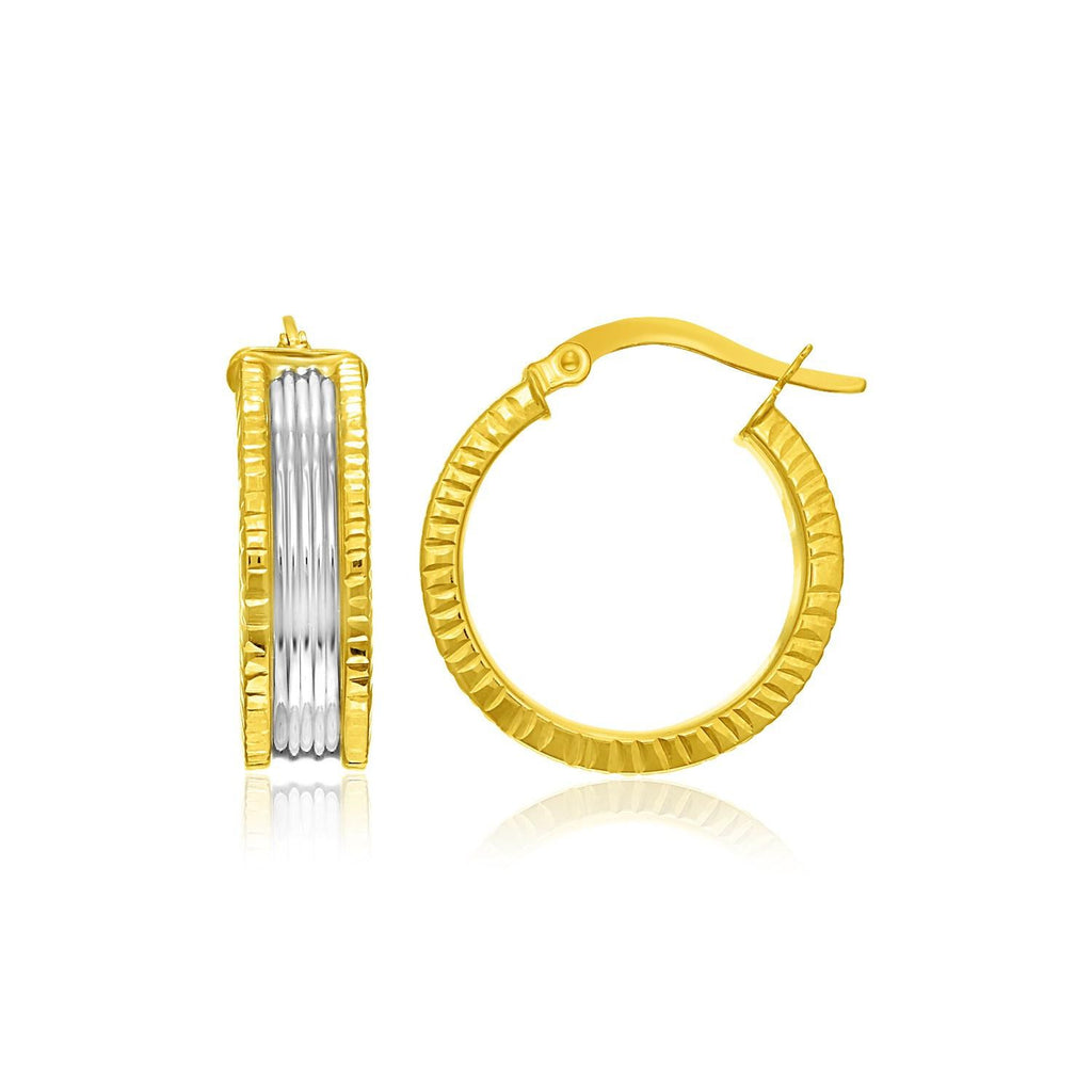 14K Two-Tone Gold Textured Hoop Earrings