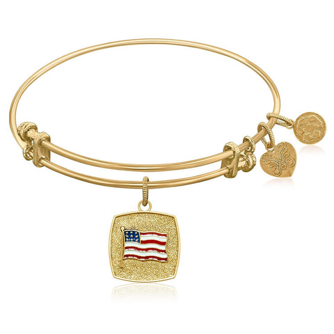 Expandable Bangle in Yellow Tone Brass with American Flag Symbol