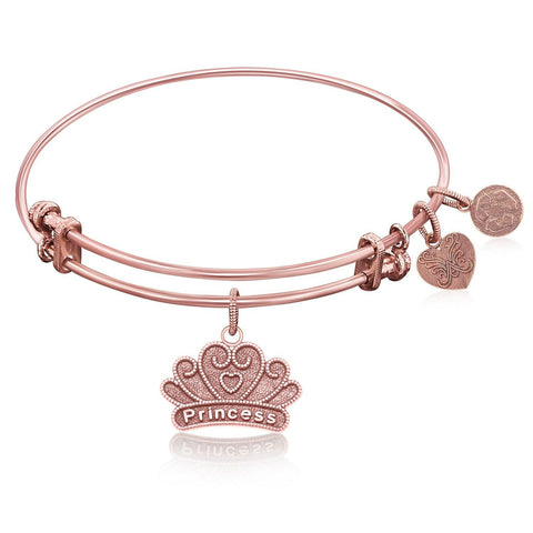 Expandable Bangle in Pink Tone Brass with Little Girl's Princess Dream Symbol