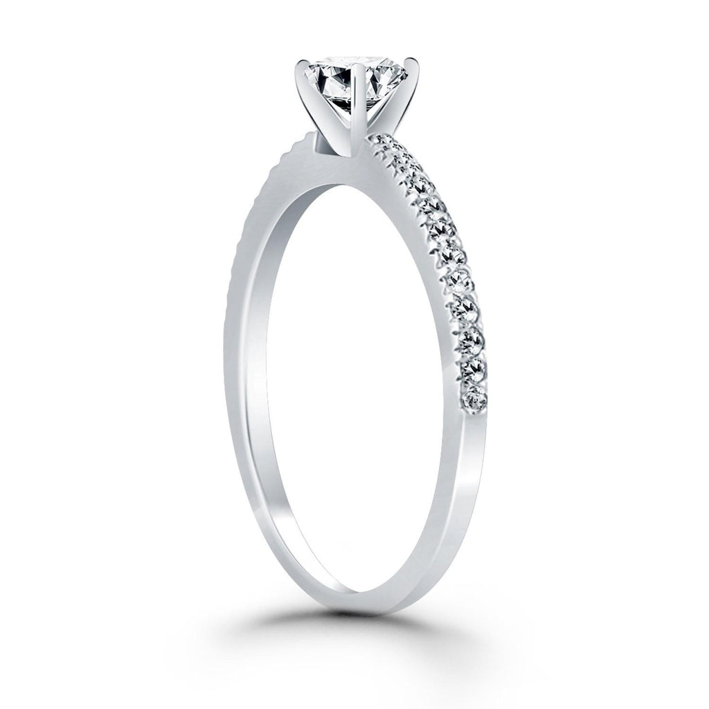 14K White Gold Engagement Ring with Pave Diamond Band