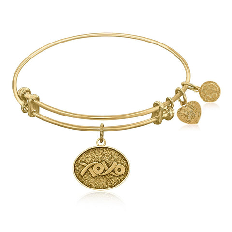 Expandable Bangle in Yellow Tone Brass with XOXO Symbol