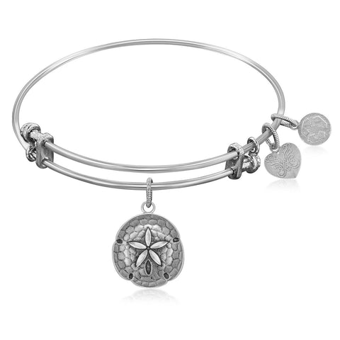 Expandable Bangle in White Tone Brass with Sand Dollar Symbol