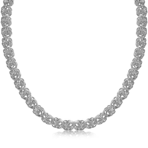 Sterling Silver Rhodium Plated Byzantine Motif Chain Necklace