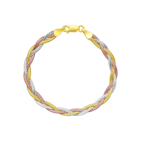 Tri-Color Sterling Silver Braided Style Bracelet