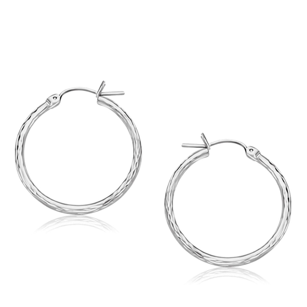 14K White Gold Diamond Cut Hoop Earrings  (25mm Diameter)