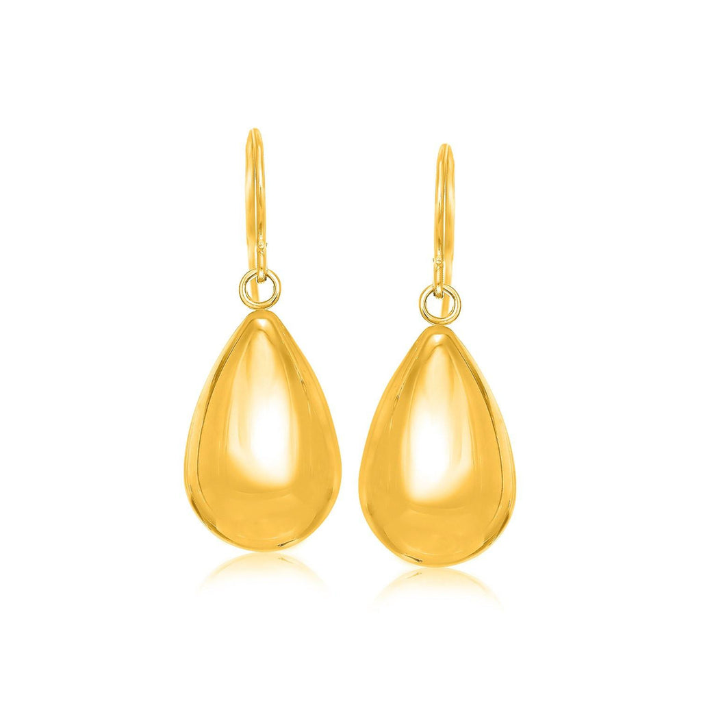 14K Yellow Gold Polished Teardrop Motif Drop Earrings