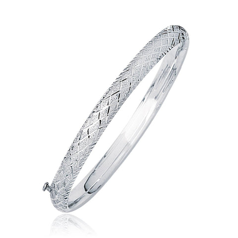 14K White Gold Weave Diamond Cut Dome Children's Bangle