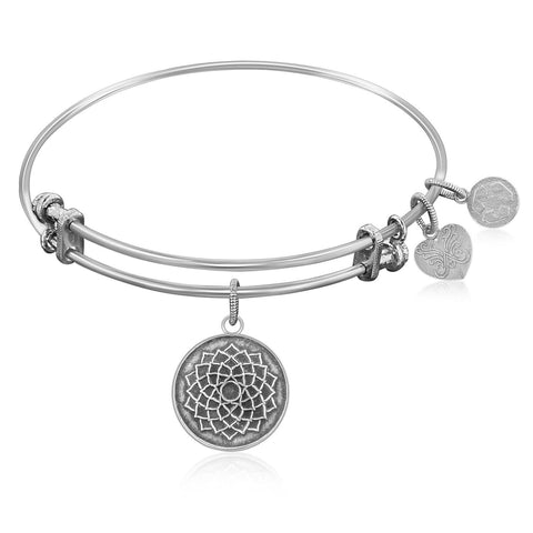 Expandable Bangle in White Tone Brass with Lotus Flower Awakening Symbol