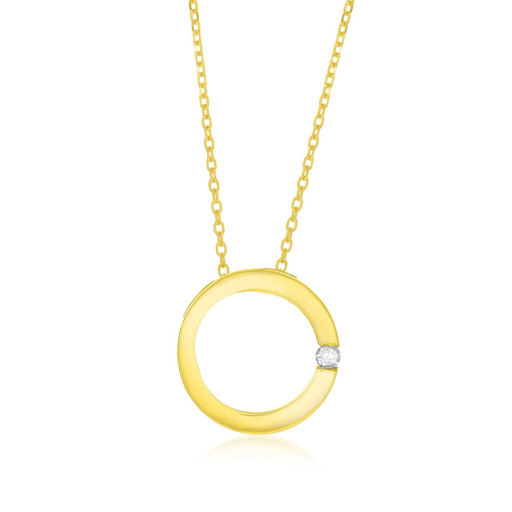 14K Yellow Gold Diamond Embellished Open Circle Pendant