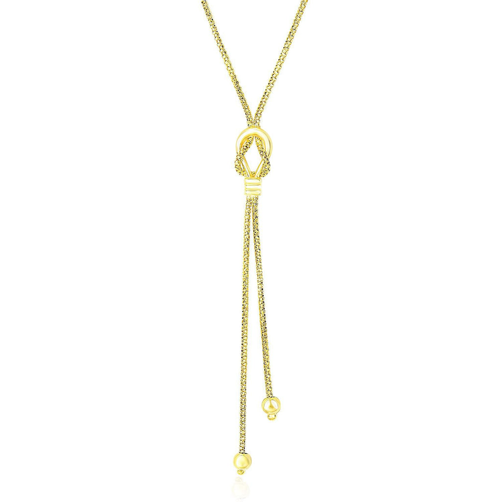 14K Yellow Gold Lariat Popcorn Necklace with Noose Design